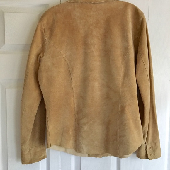TAN SUEDE LEATHER BLAZER TOP - Picture 2 of 8